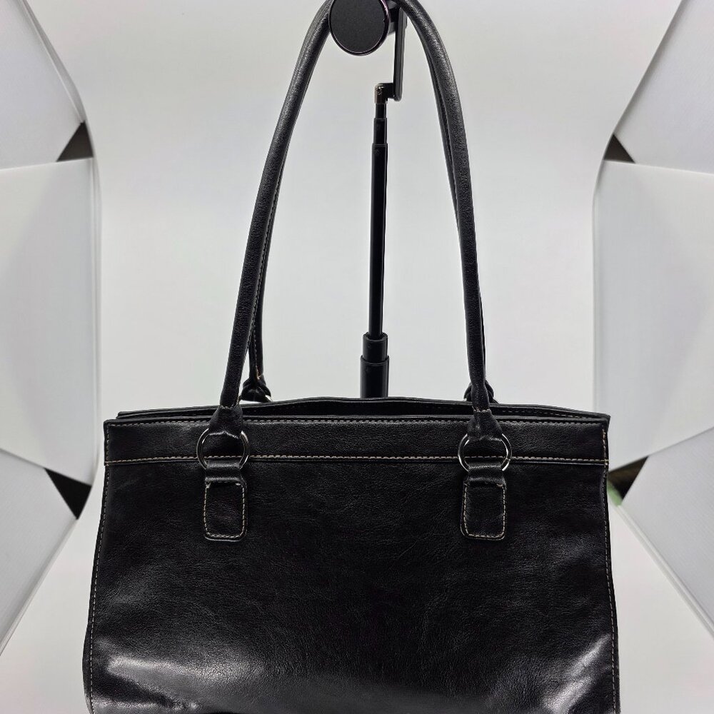 Sag Harbor Black Faux Leather Double Strap Shoulder Bag with Contrast Stitching - Picture 12 of 16